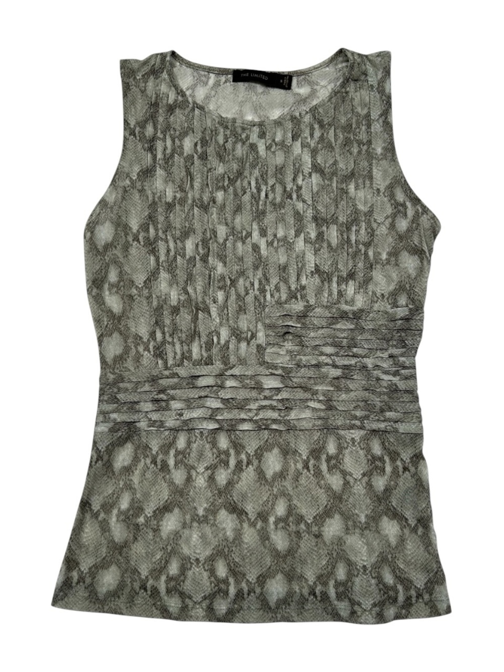 The Limited Snakeskin Pintuck Sleeveless Blouse Mob Wife Office Chic